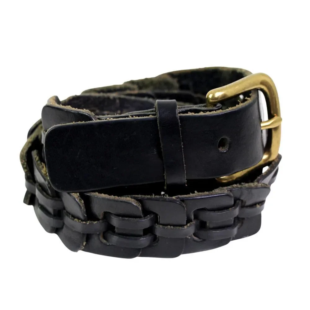 CLASSIC BRAIDED BLACK GENUINE LEATHER 1 1/4